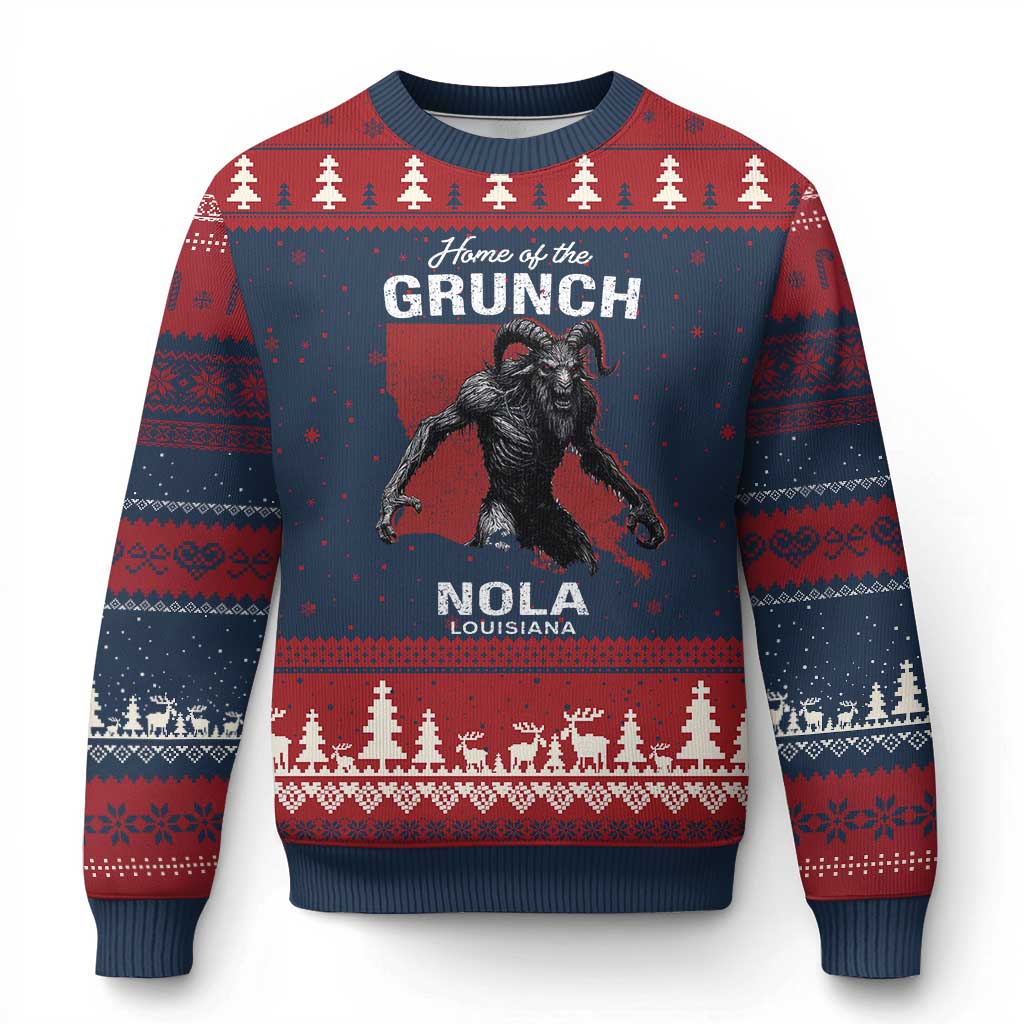 Home Of The Grunch Nola Louisiana Ugly Christmas Sweater New Orleans Urban Legend