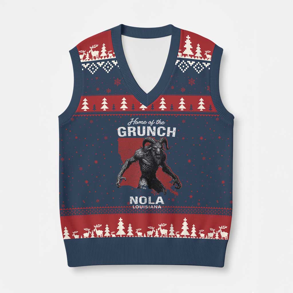 Home Of The Grunch Nola Louisiana V-Neck Knit Sweater Vest New Orleans Urban Legend