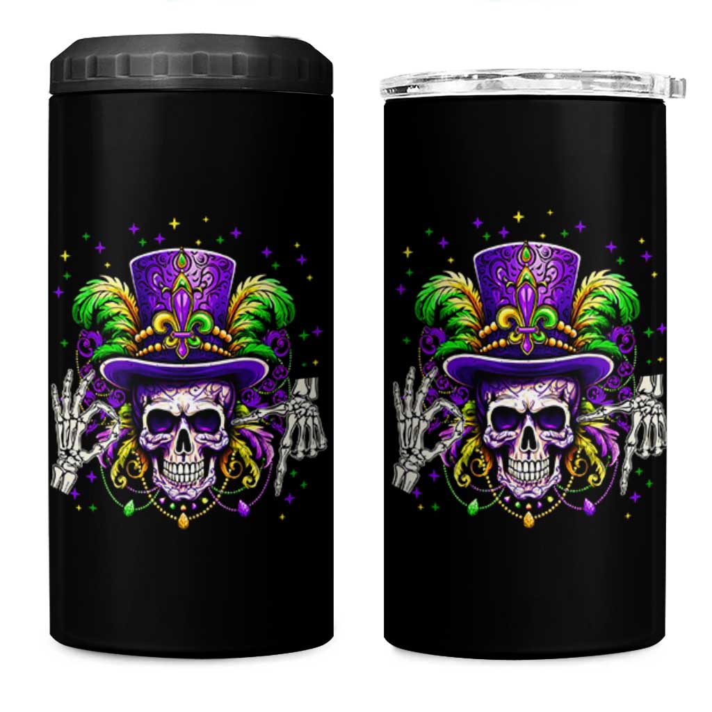 Mardi Gras Skull 67 Six Seven Meme New Orleans Witch Doctor Voodoo 4 in 1 Can Cooler Tumbler