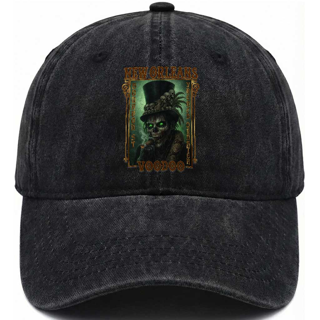 New Orleans Voodoo Washed Cotton Baseball Cap Bourbon Street French Quarter Creepy Occult Lover