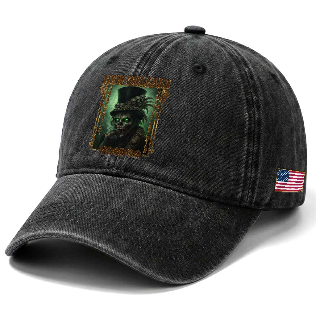 New Orleans Voodoo Washed Cotton Baseball Cap Bourbon Street French Quarter Creepy Occult Lover