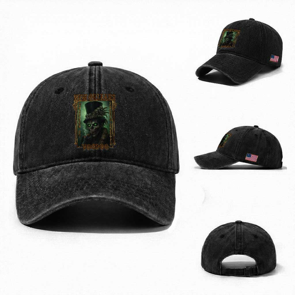 New Orleans Voodoo Washed Cotton Baseball Cap Bourbon Street French Quarter Creepy Occult Lover