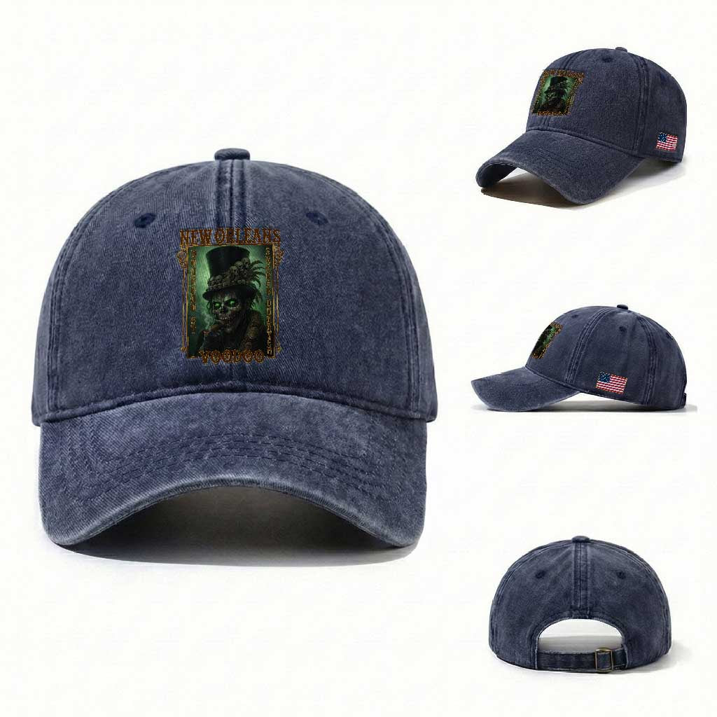 New Orleans Voodoo Washed Cotton Baseball Cap Bourbon Street French Quarter Creepy Occult Lover