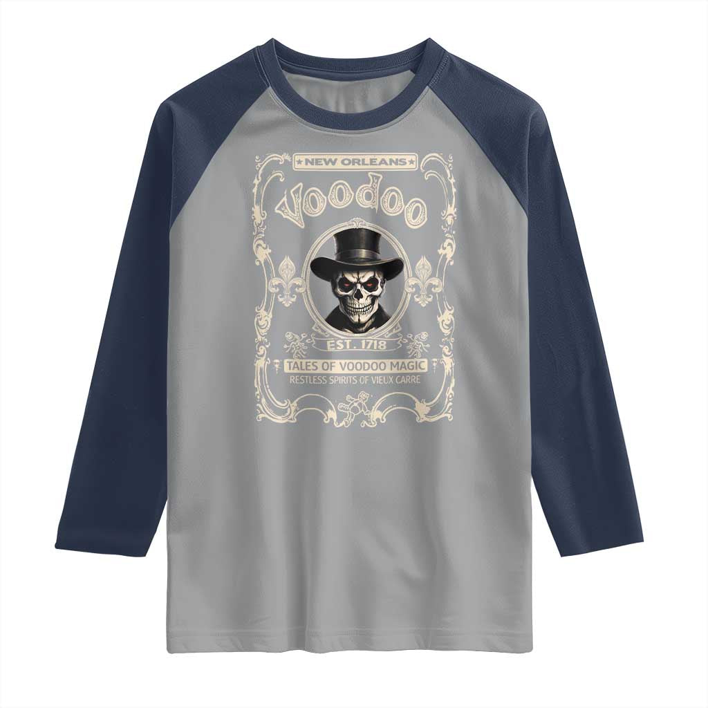 New Orleans Voodoo Raglan Shirt Tales Of Voodoo Magic Skull Spooky Hoodoo Rootworker