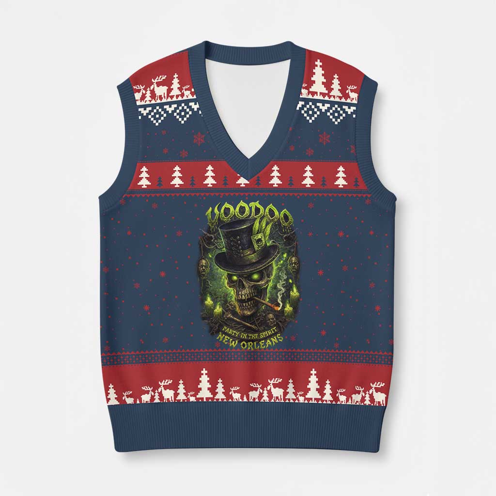 Louisiana Voodoo Skull V-Neck Knit Sweater Vest Party In The Spirit New Orleans Creepy Occult Lover