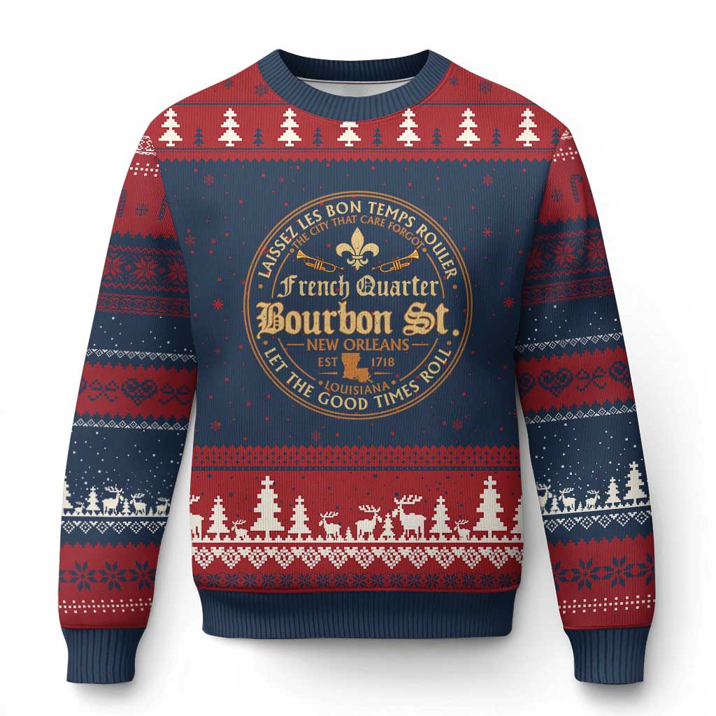 Bourbon Street French Quarter New Orleans Vintage Ugly Christmas Sweater