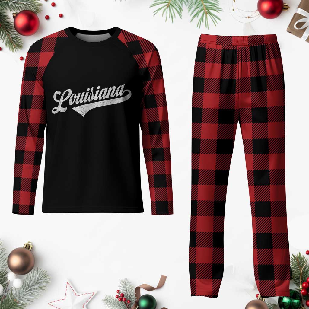 Retro Louisiana Plaid Pajama Set Vintage City State Distressed Pride