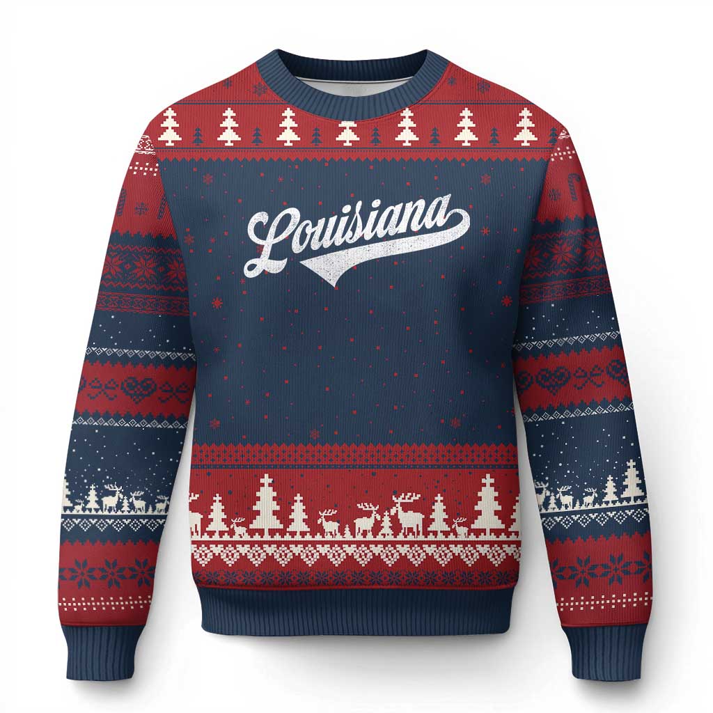 Retro Louisiana Ugly Christmas Sweater Vintage City State Distressed Pride