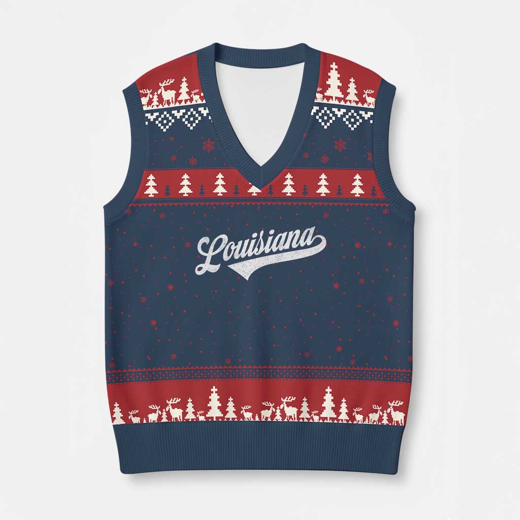 Retro Louisiana V-Neck Knit Sweater Vest Vintage City State Distressed Pride