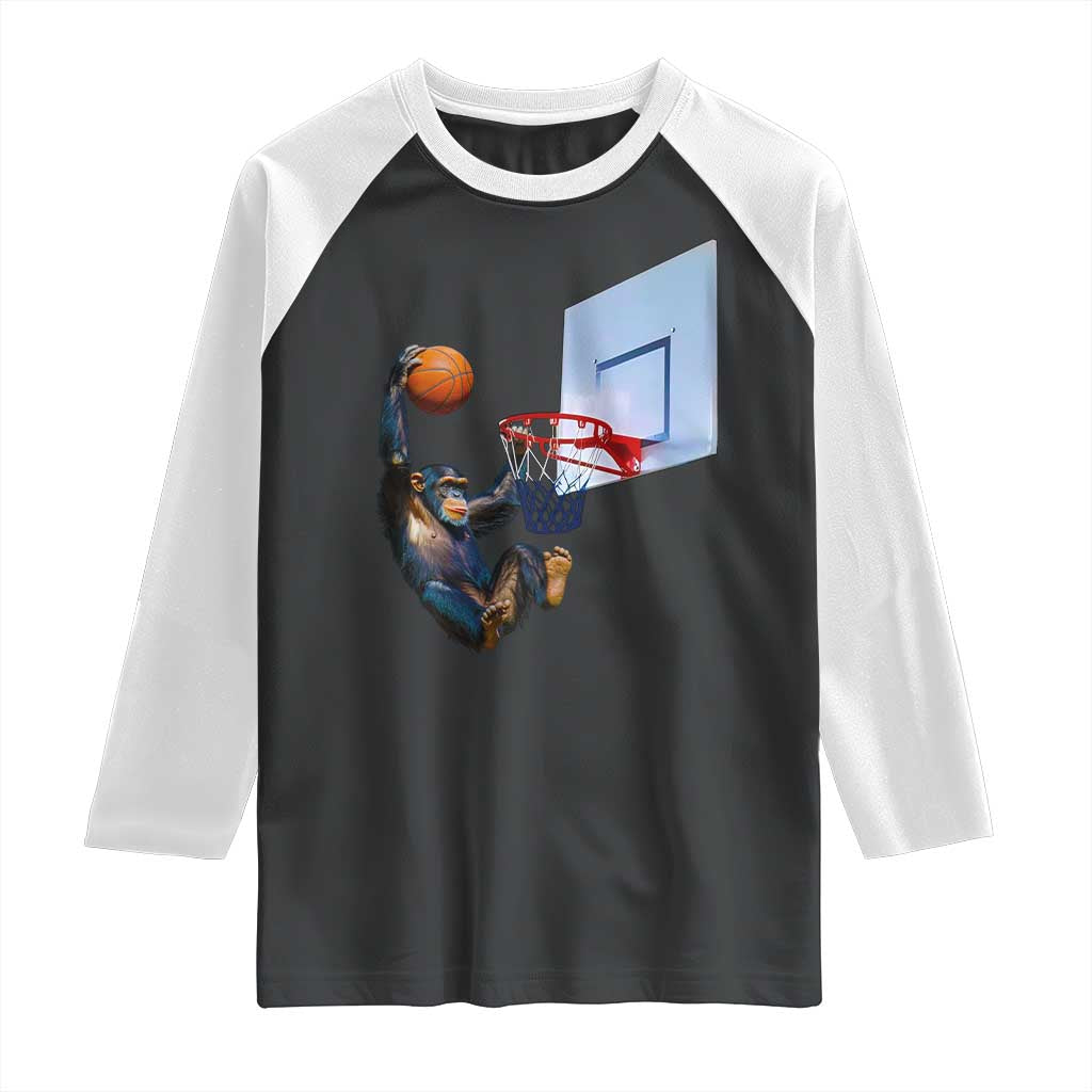Funny Chimpanzee Basketball Monkey Raglan Shirt