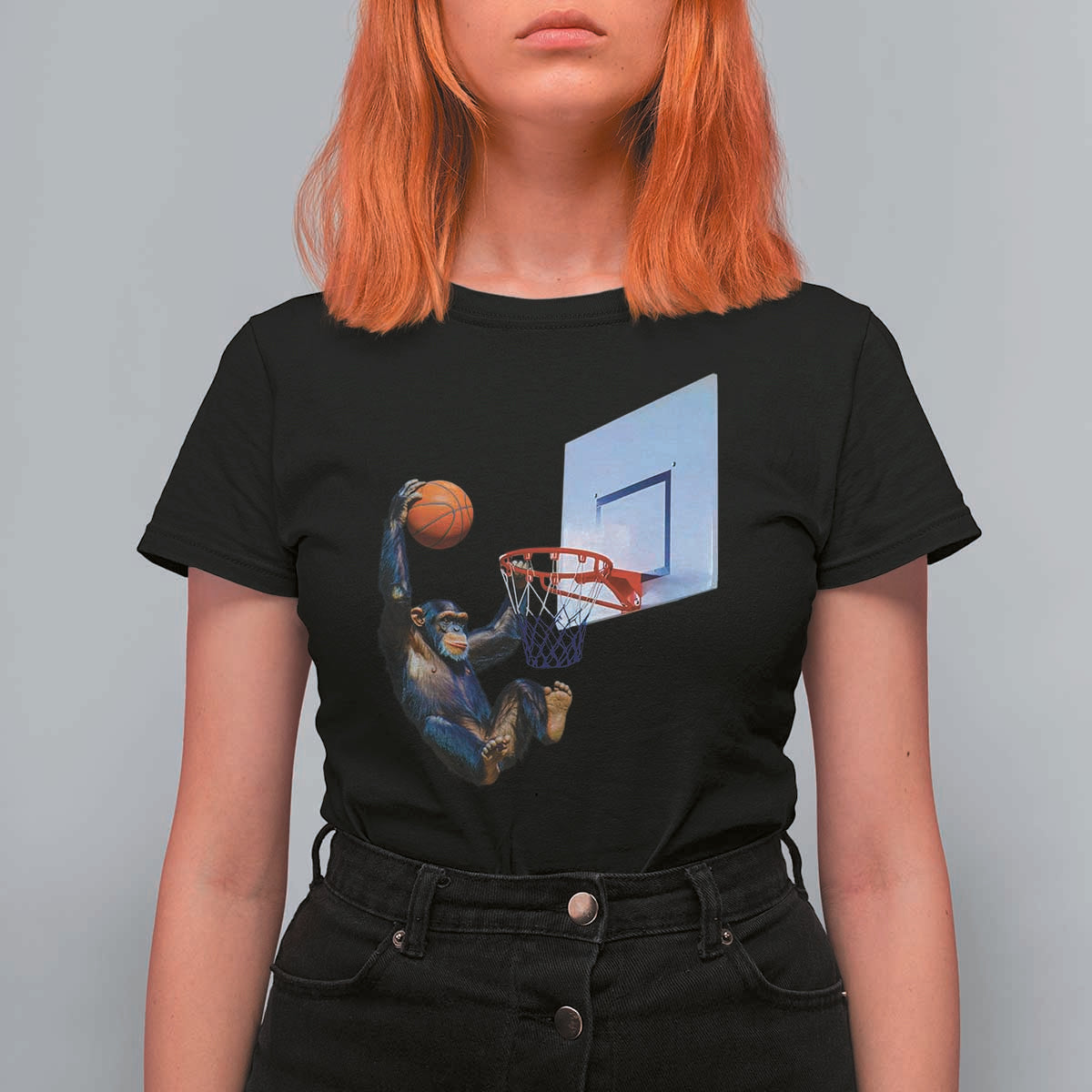 Funny Chimpanzee Basketball Monkey T Shirt For Women