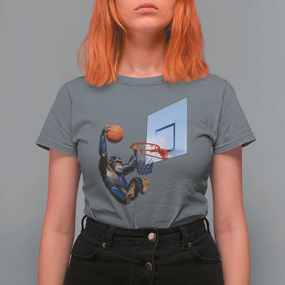 Funny Chimpanzee Basketball Monkey T Shirt For Women