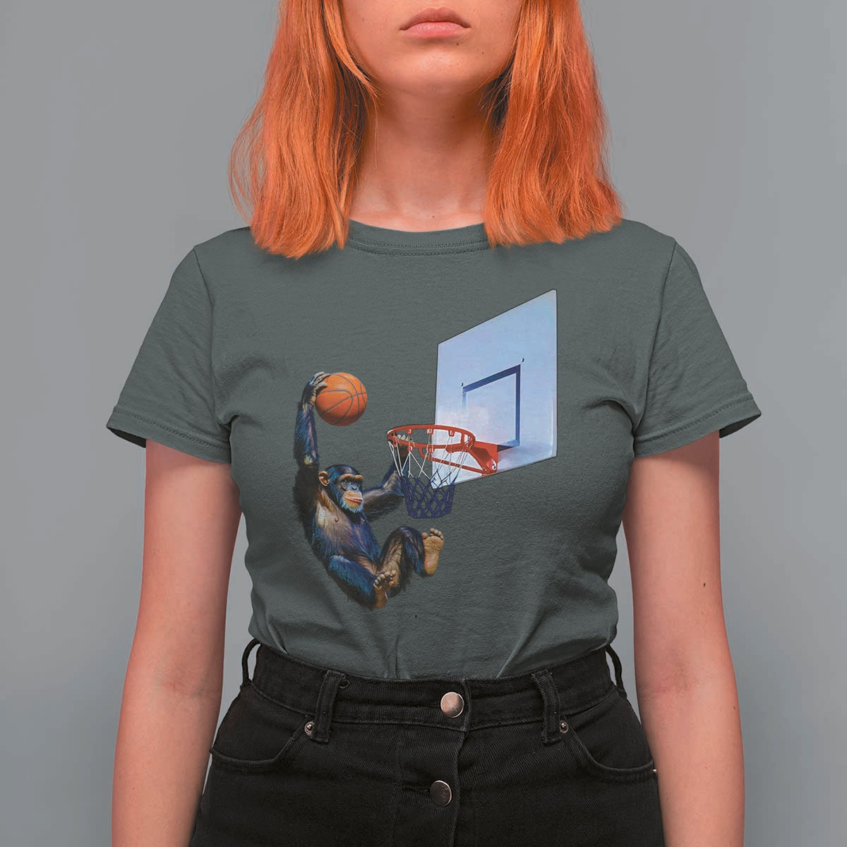 Funny Chimpanzee Basketball Monkey T Shirt For Women
