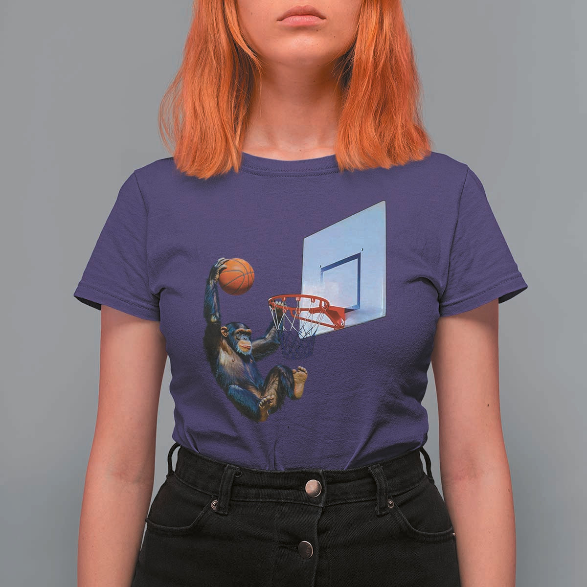 Funny Chimpanzee Basketball Monkey T Shirt For Women