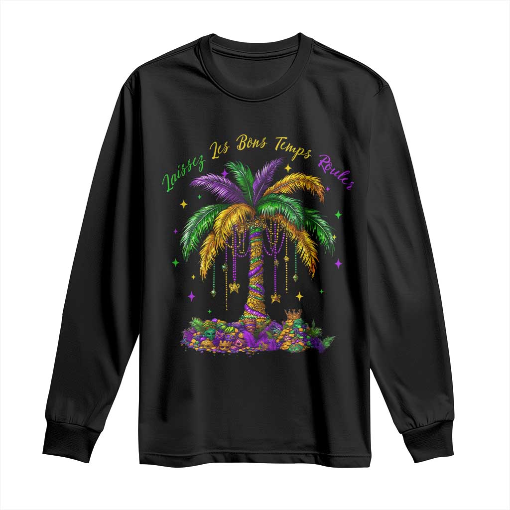 Funny Mardi Gras Coconut Palm Tree Long Sleeve Shirt Laissez Les Bons Temps Rouler Beads Masks