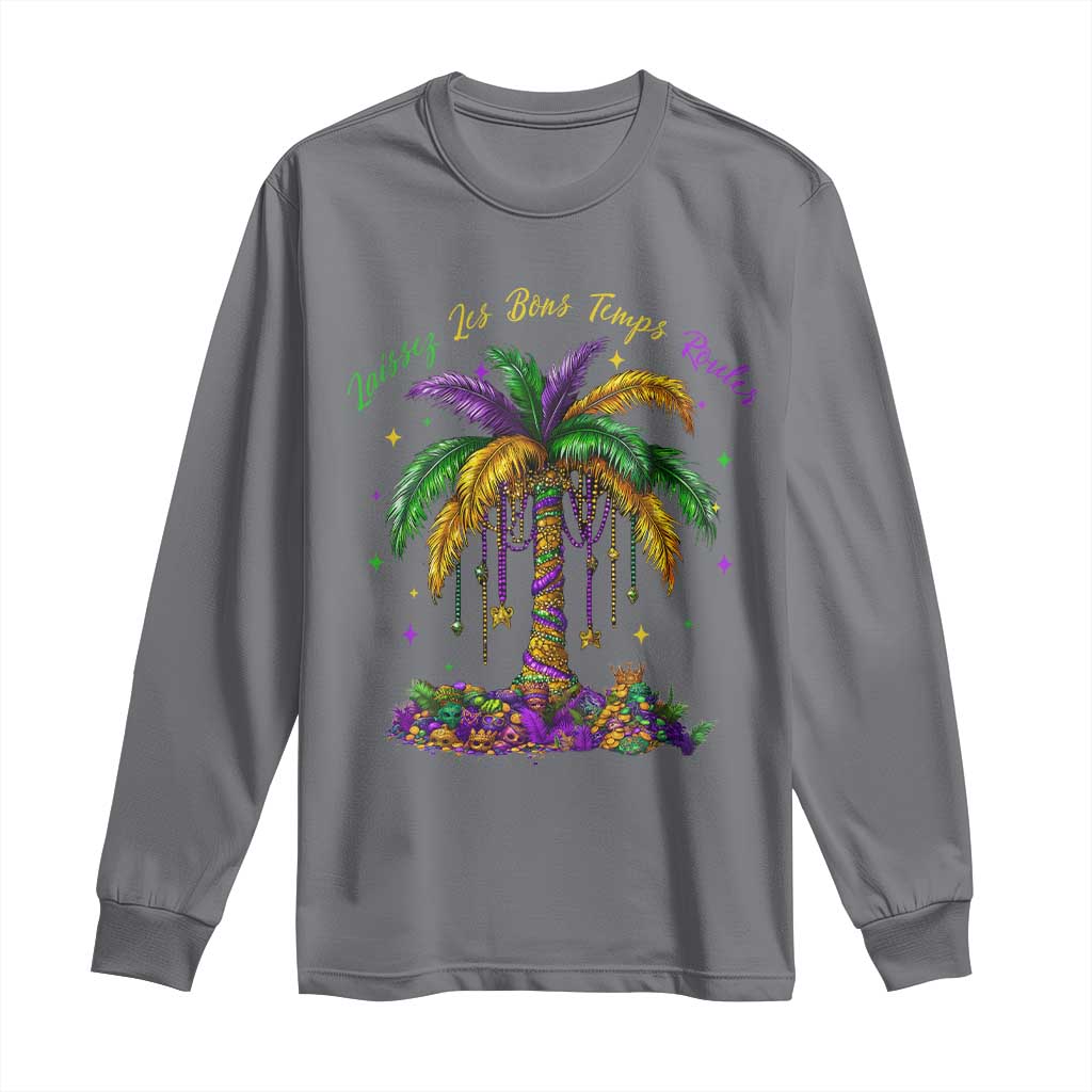 Funny Mardi Gras Coconut Palm Tree Long Sleeve Shirt Laissez Les Bons Temps Rouler Beads Masks