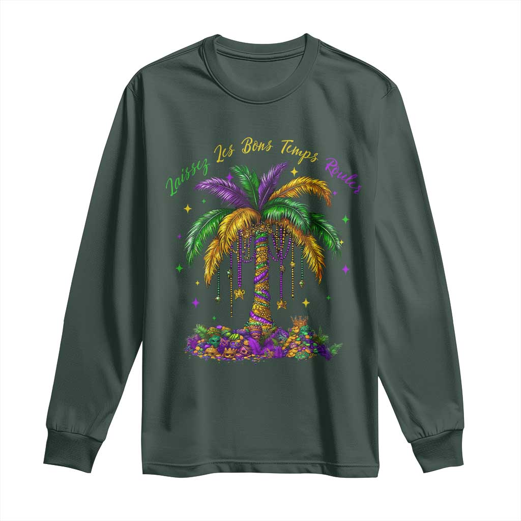 Funny Mardi Gras Coconut Palm Tree Long Sleeve Shirt Laissez Les Bons Temps Rouler Beads Masks