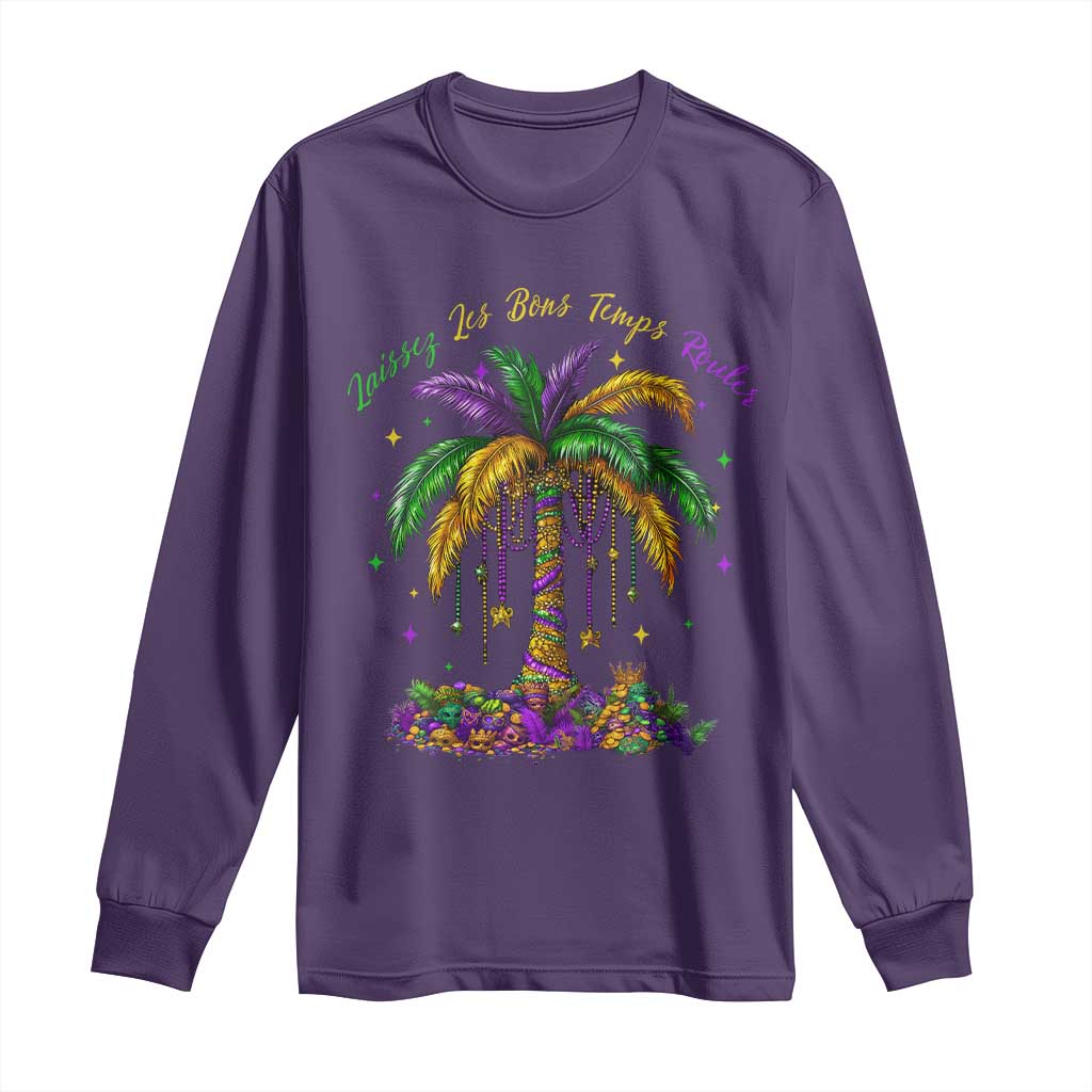 Funny Mardi Gras Coconut Palm Tree Long Sleeve Shirt Laissez Les Bons Temps Rouler Beads Masks