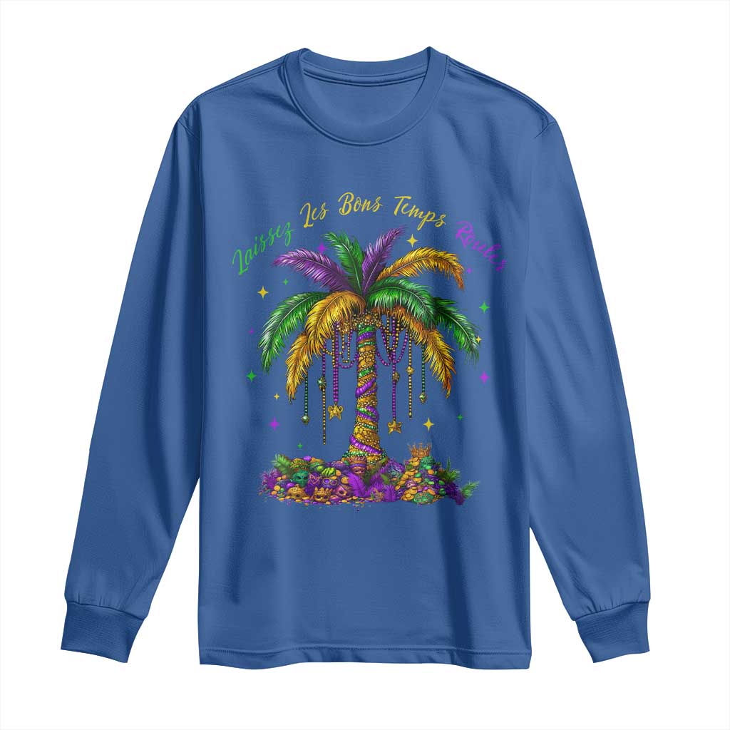 Funny Mardi Gras Coconut Palm Tree Long Sleeve Shirt Laissez Les Bons Temps Rouler Beads Masks