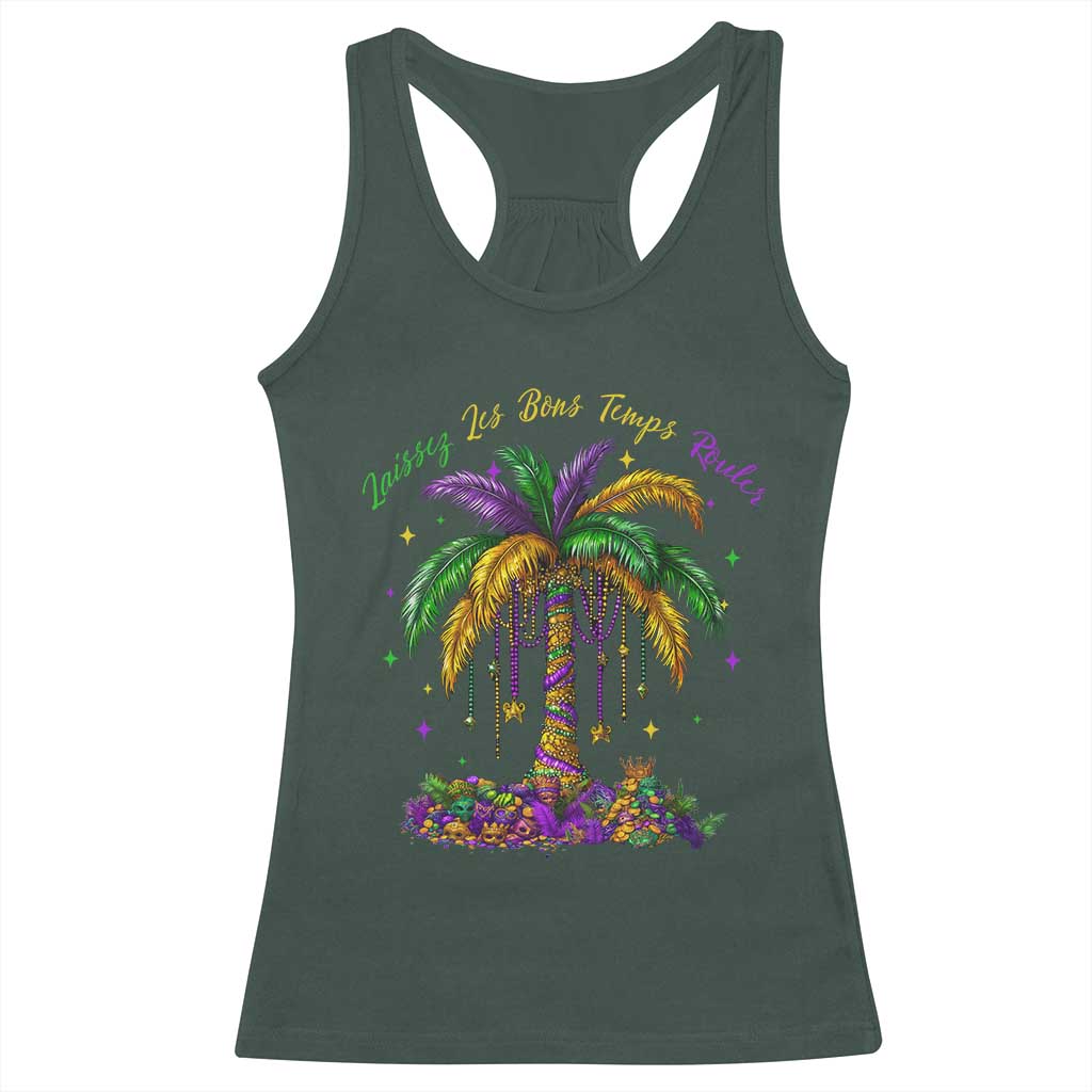 Funny Mardi Gras Coconut Palm Tree Racerback Tank Top Laissez Les Bons Temps Rouler Beads Masks