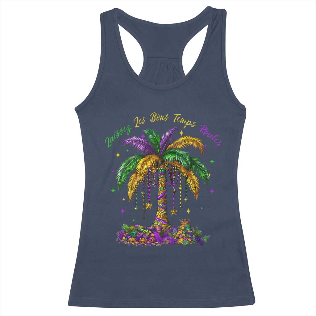 Funny Mardi Gras Coconut Palm Tree Racerback Tank Top Laissez Les Bons Temps Rouler Beads Masks