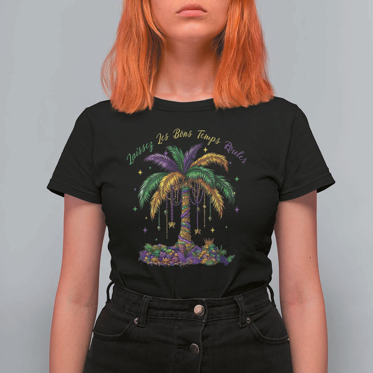 Funny Mardi Gras Coconut Palm Tree T Shirt For Women Laissez Les Bons Temps Rouler Beads Masks