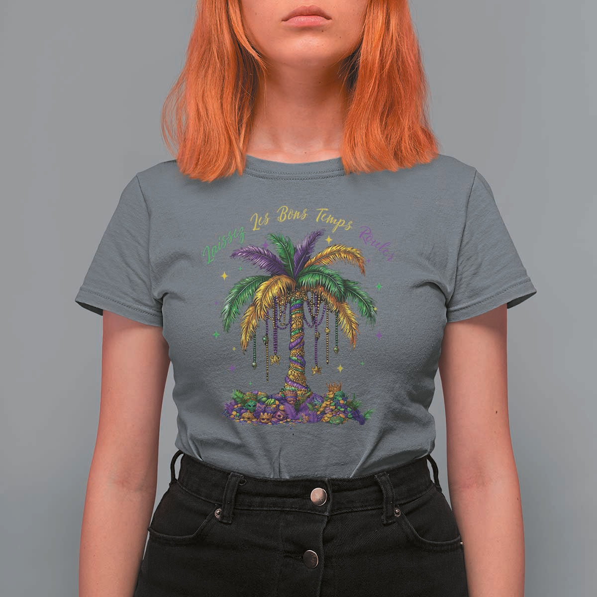 Funny Mardi Gras Coconut Palm Tree T Shirt For Women Laissez Les Bons Temps Rouler Beads Masks