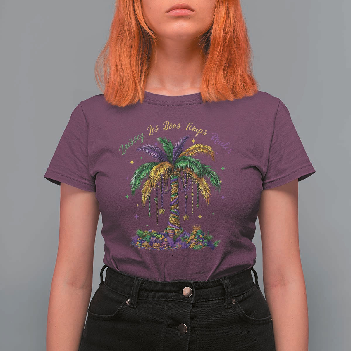 Funny Mardi Gras Coconut Palm Tree T Shirt For Women Laissez Les Bons Temps Rouler Beads Masks