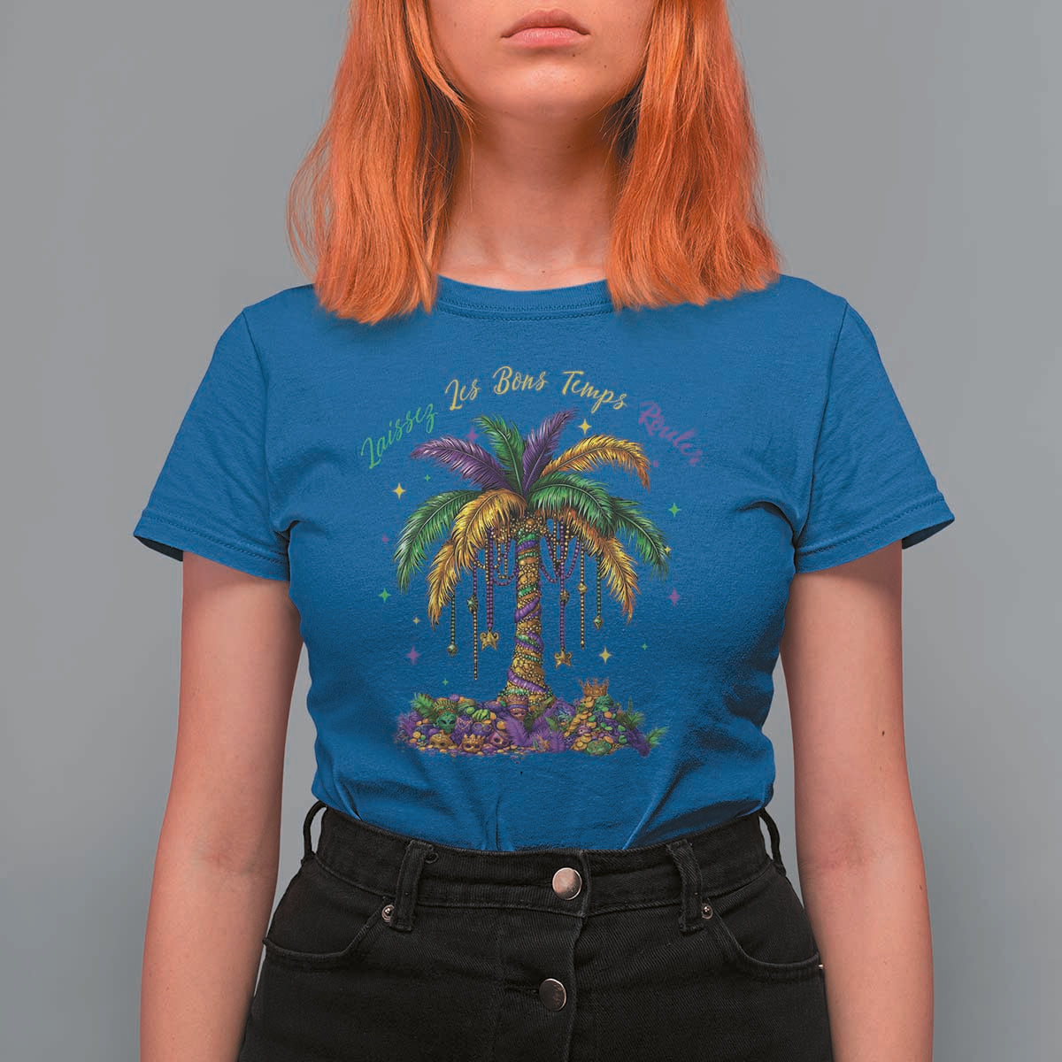 Funny Mardi Gras Coconut Palm Tree T Shirt For Women Laissez Les Bons Temps Rouler Beads Masks
