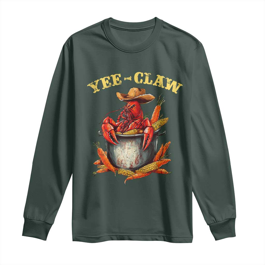 Funny Louisiana Crawfish Cowboy Long Sleeve Shirt Yee Claw Cajun Seafood
