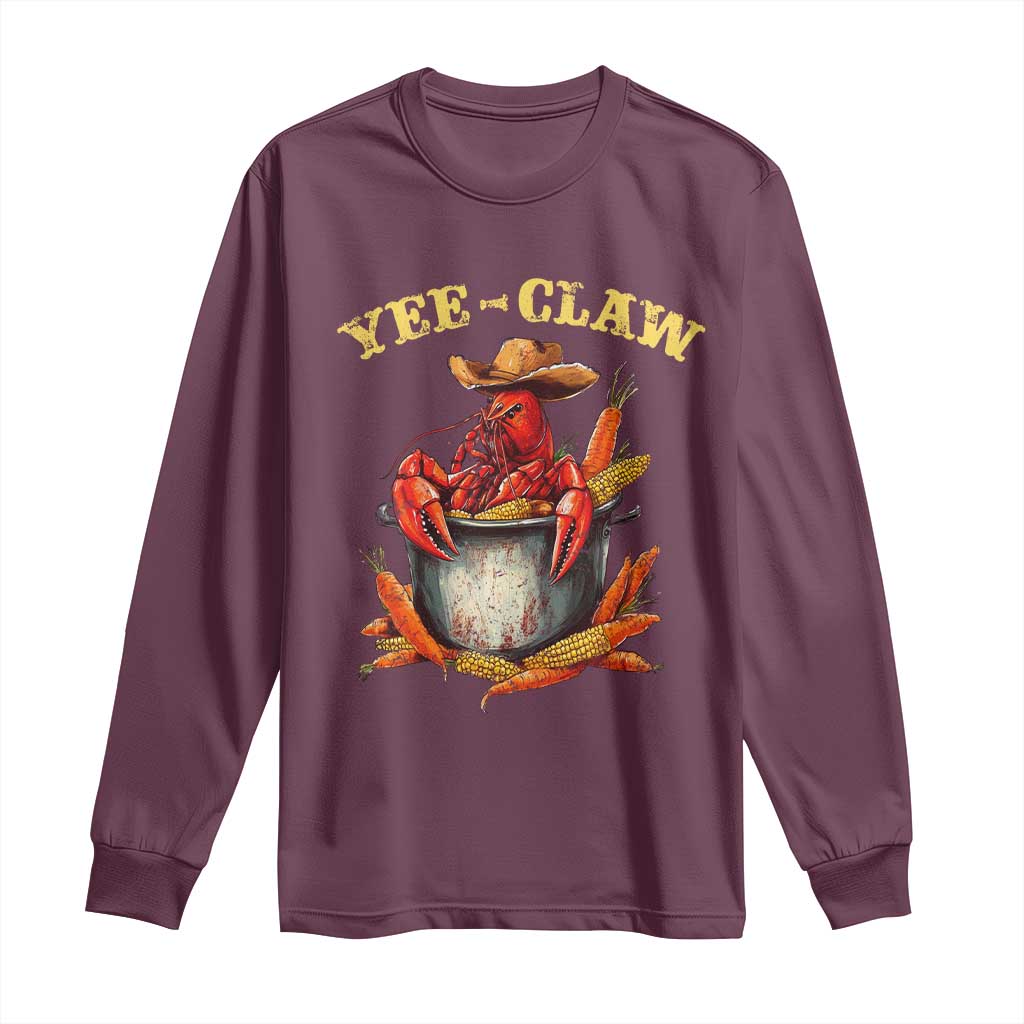 Funny Louisiana Crawfish Cowboy Long Sleeve Shirt Yee Claw Cajun Seafood
