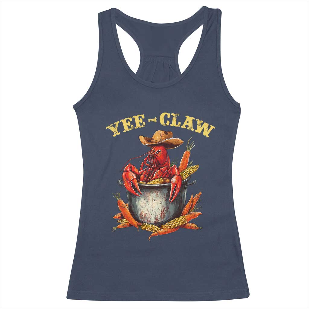 Funny Louisiana Crawfish Cowboy Racerback Tank Top Yee Claw Cajun Seafood