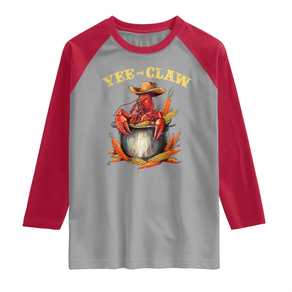Funny Louisiana Crawfish Cowboy Raglan Shirt Yee Claw Cajun Seafood