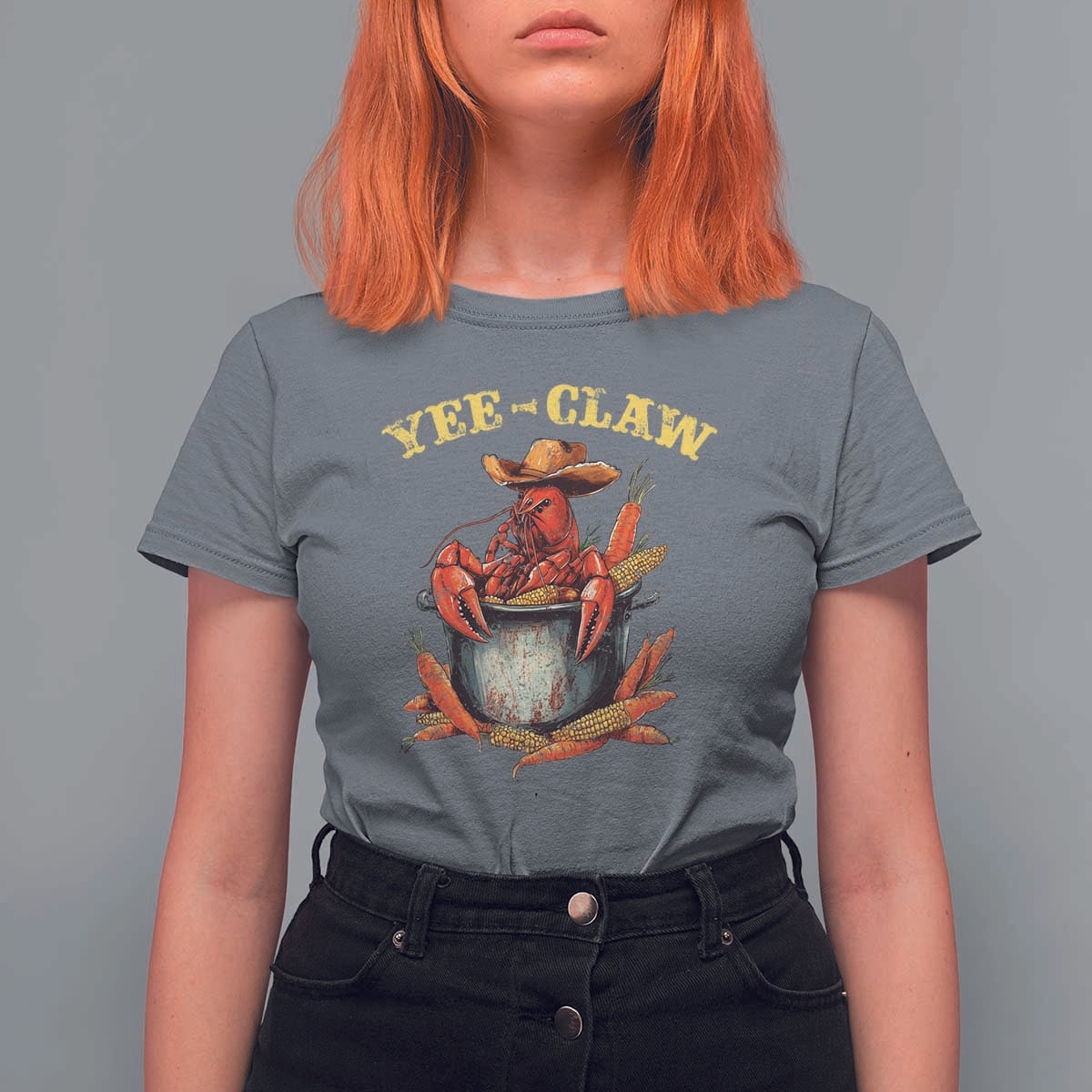 Funny Louisiana Crawfish Cowboy T Shirt For Women Yee Claw Cajun Seafood