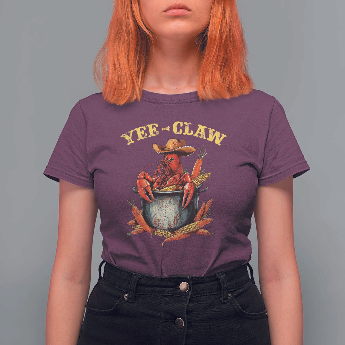 Funny Louisiana Crawfish Cowboy T Shirt For Women Yee Claw Cajun Seafood