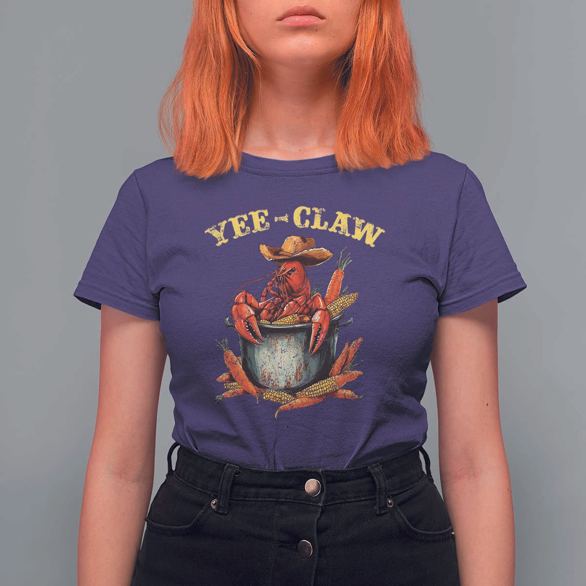 Funny Louisiana Crawfish Cowboy T Shirt For Women Yee Claw Cajun Seafood