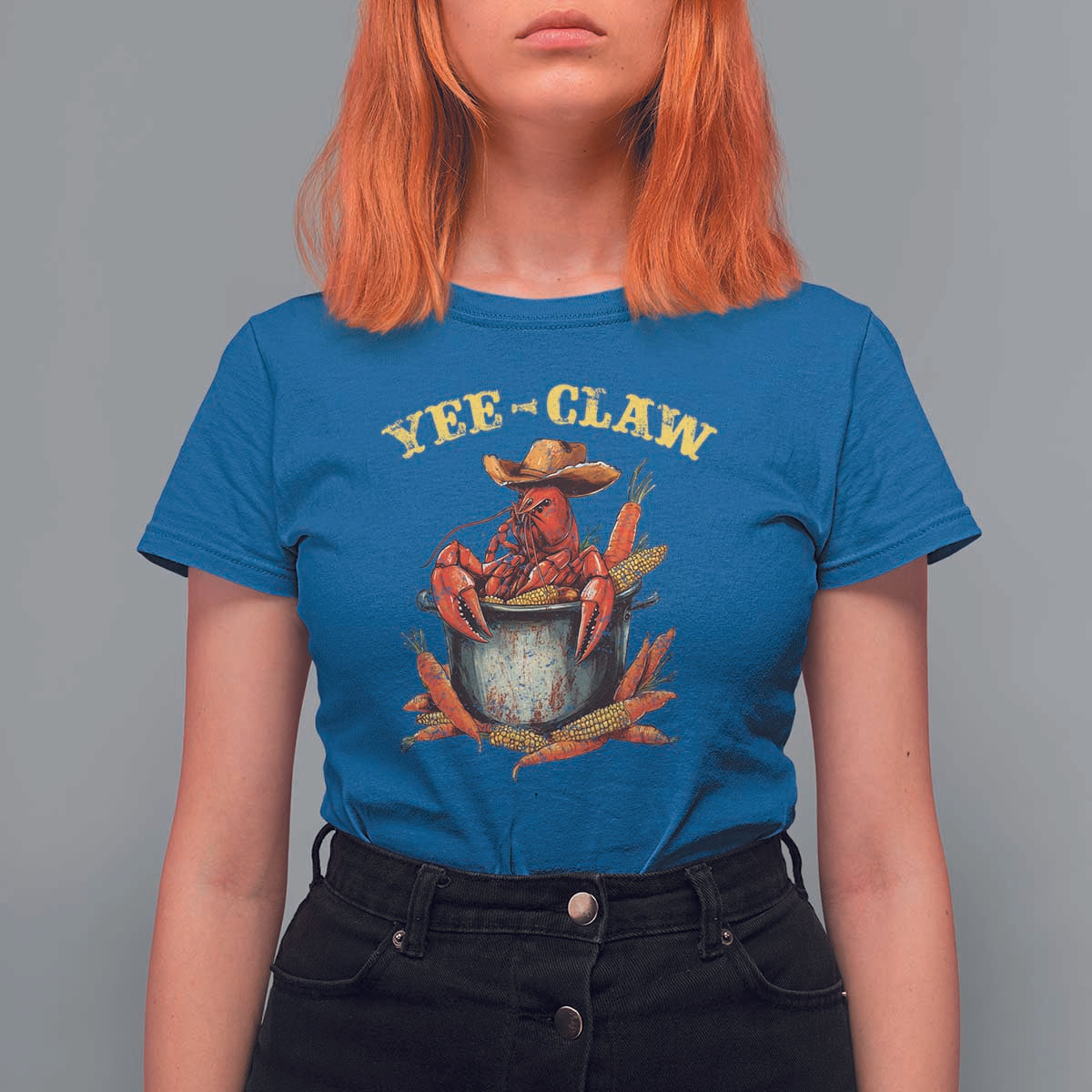 Funny Louisiana Crawfish Cowboy T Shirt For Women Yee Claw Cajun Seafood