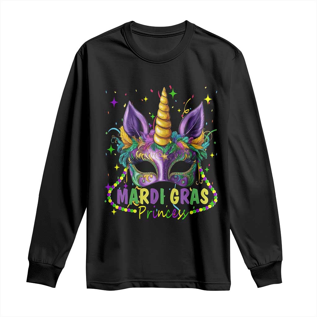 Funny Mardi Gras Princess Long Sleeve Shirt Unicorn Mask Party