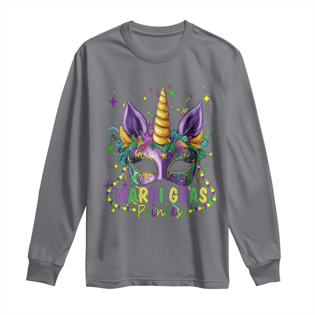 Funny Mardi Gras Princess Long Sleeve Shirt Unicorn Mask Party