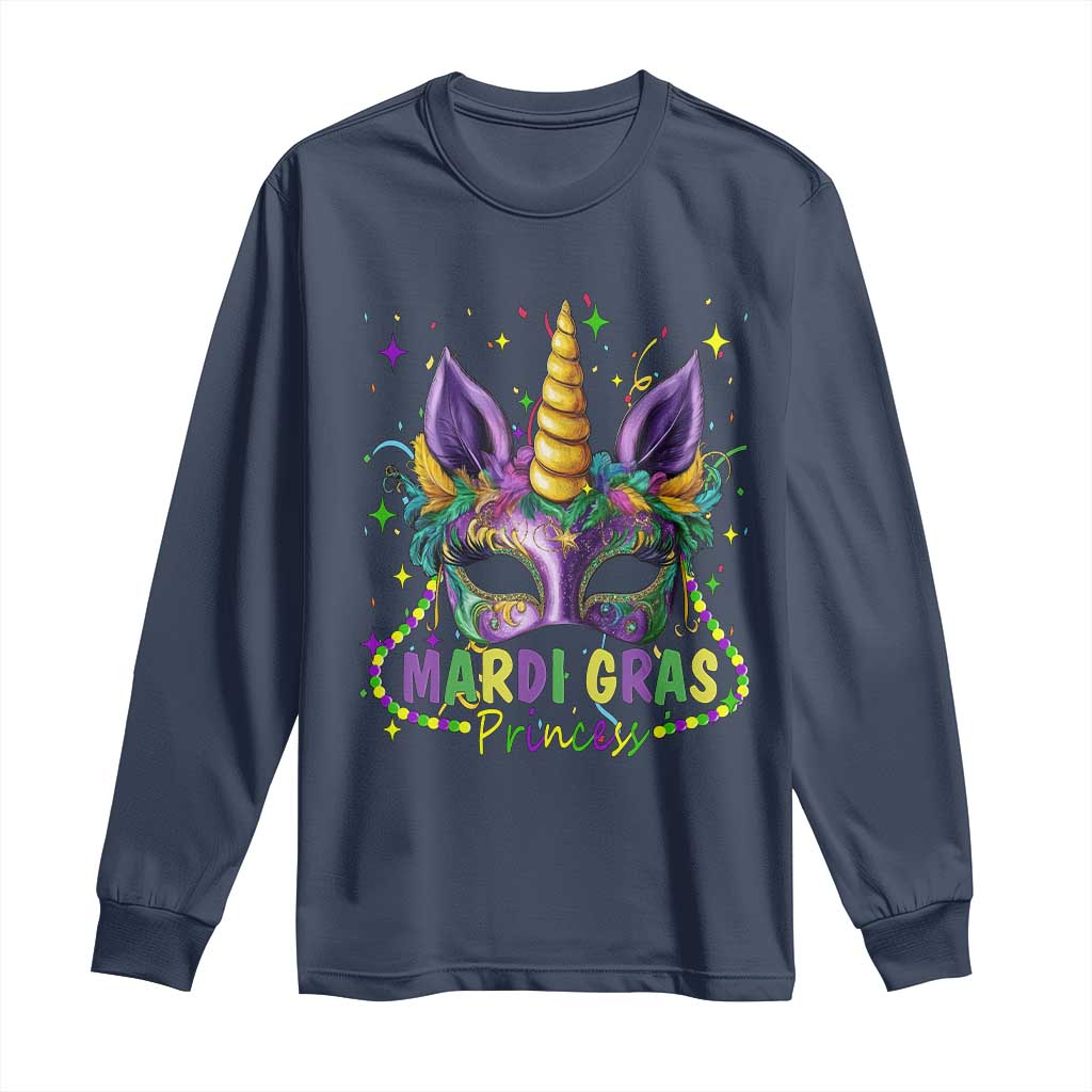 Funny Mardi Gras Princess Long Sleeve Shirt Unicorn Mask Party