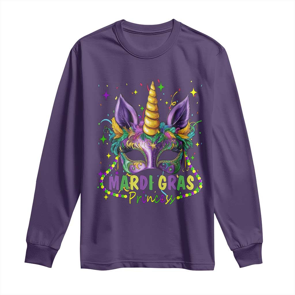 Funny Mardi Gras Princess Long Sleeve Shirt Unicorn Mask Party