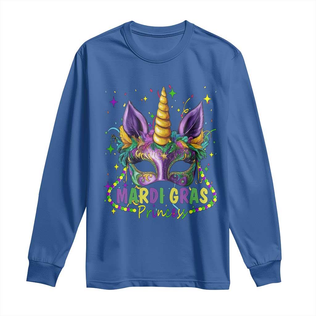 Funny Mardi Gras Princess Long Sleeve Shirt Unicorn Mask Party