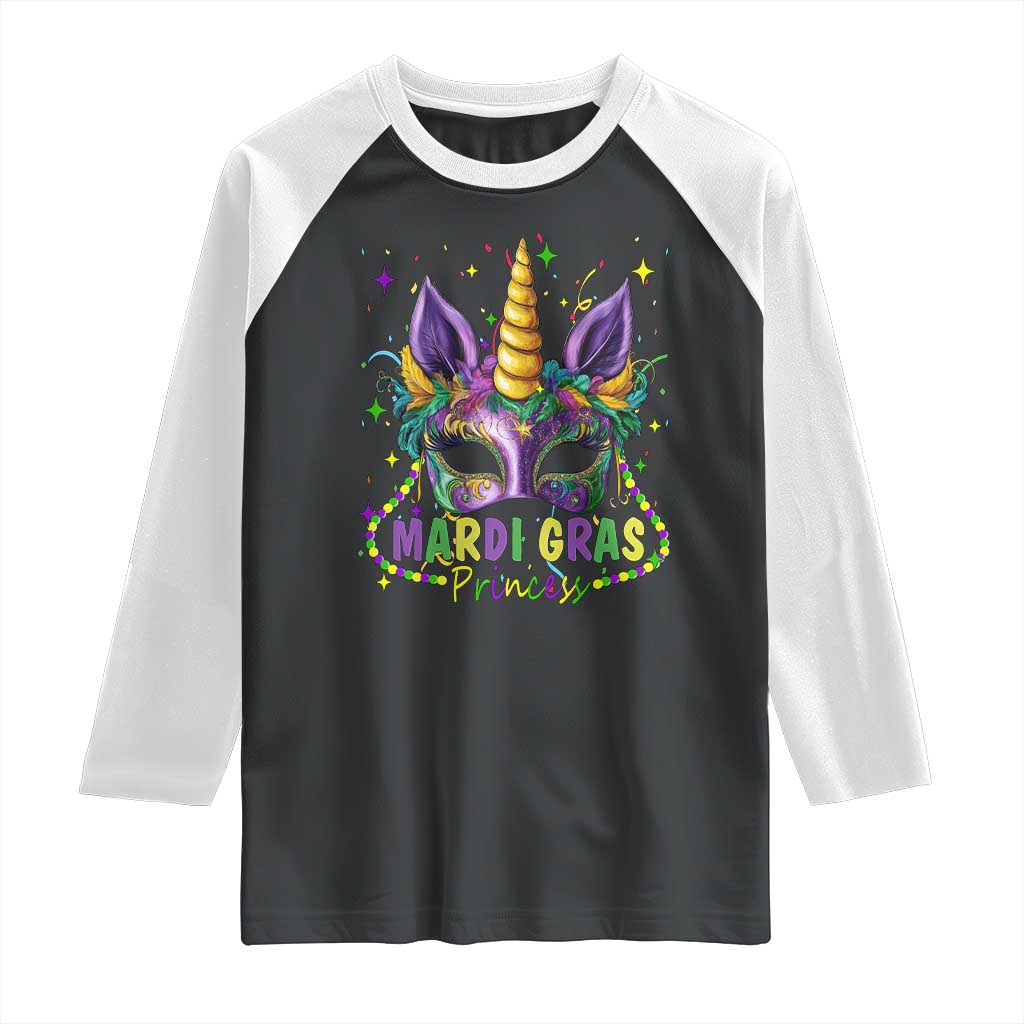 Funny Mardi Gras Princess Raglan Shirt Unicorn Mask Party