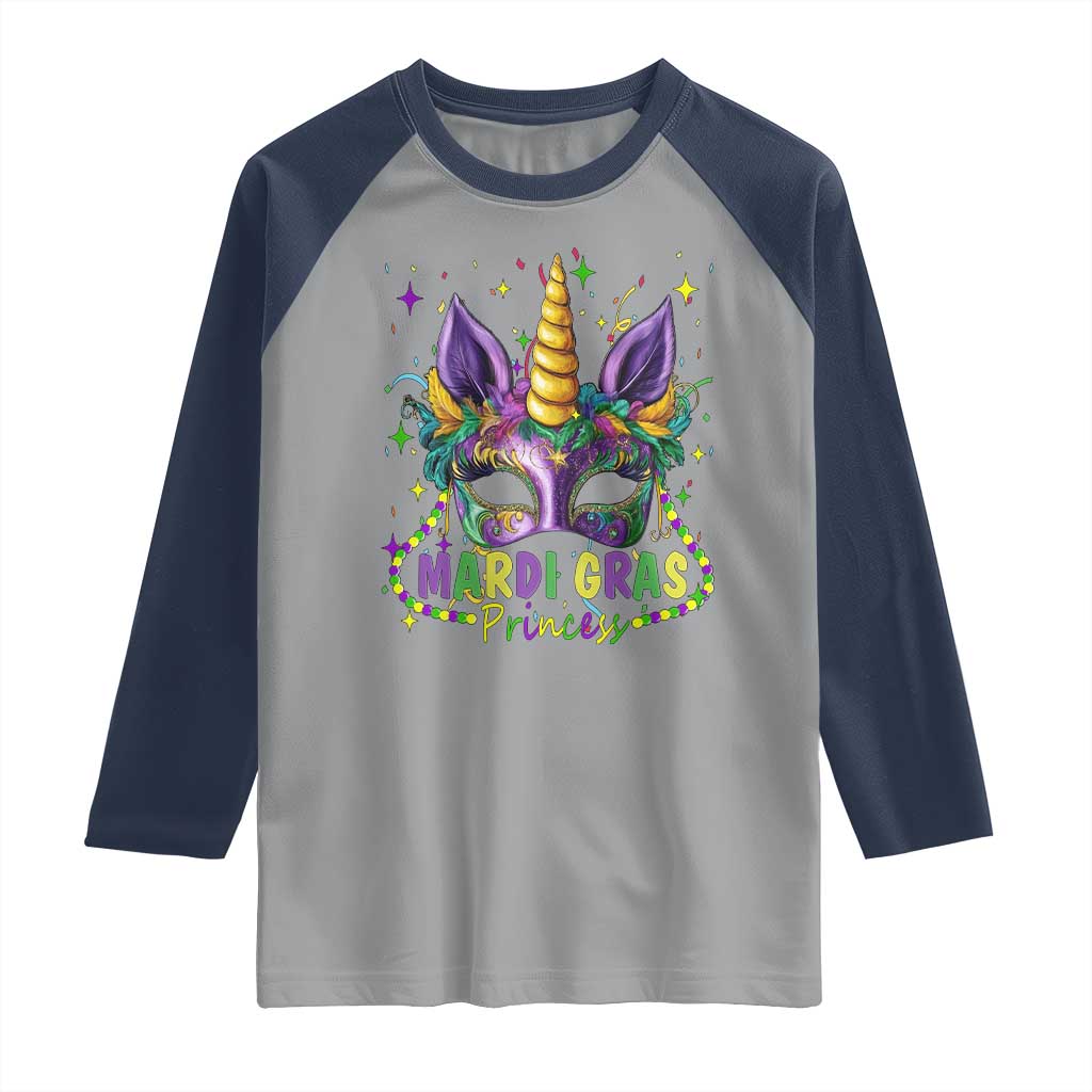 Funny Mardi Gras Princess Raglan Shirt Unicorn Mask Party