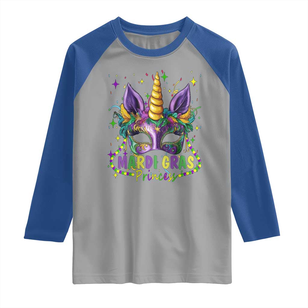 Funny Mardi Gras Princess Raglan Shirt Unicorn Mask Party