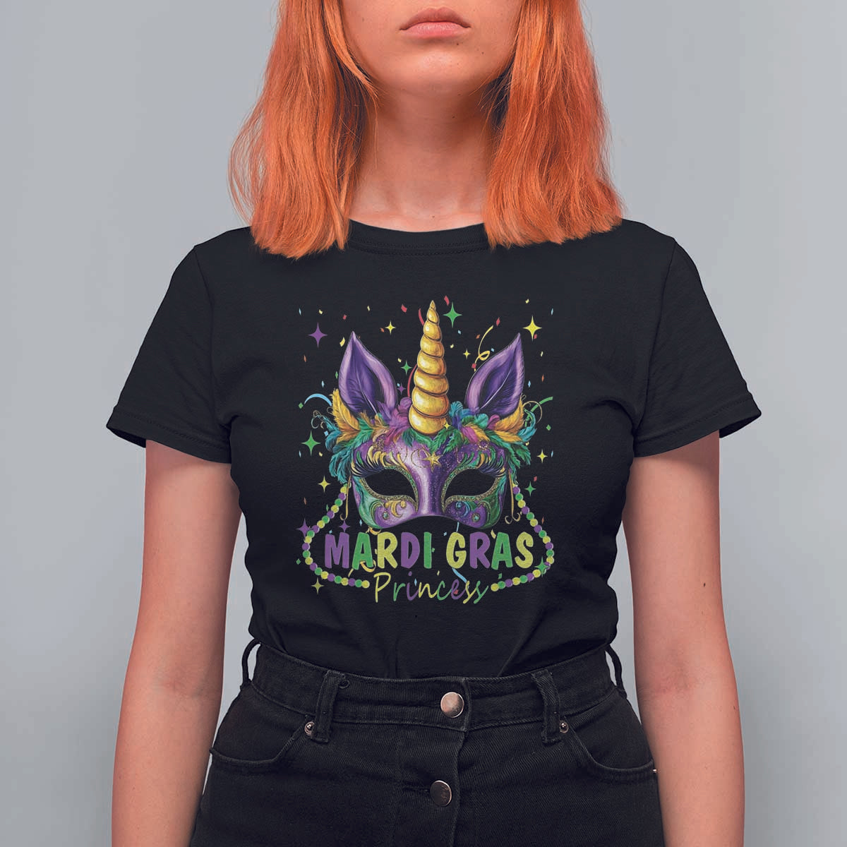 Funny Mardi Gras Princess T Shirt For Women Unicorn Mask Party