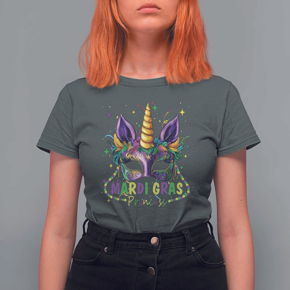 Funny Mardi Gras Princess T Shirt For Women Unicorn Mask Party