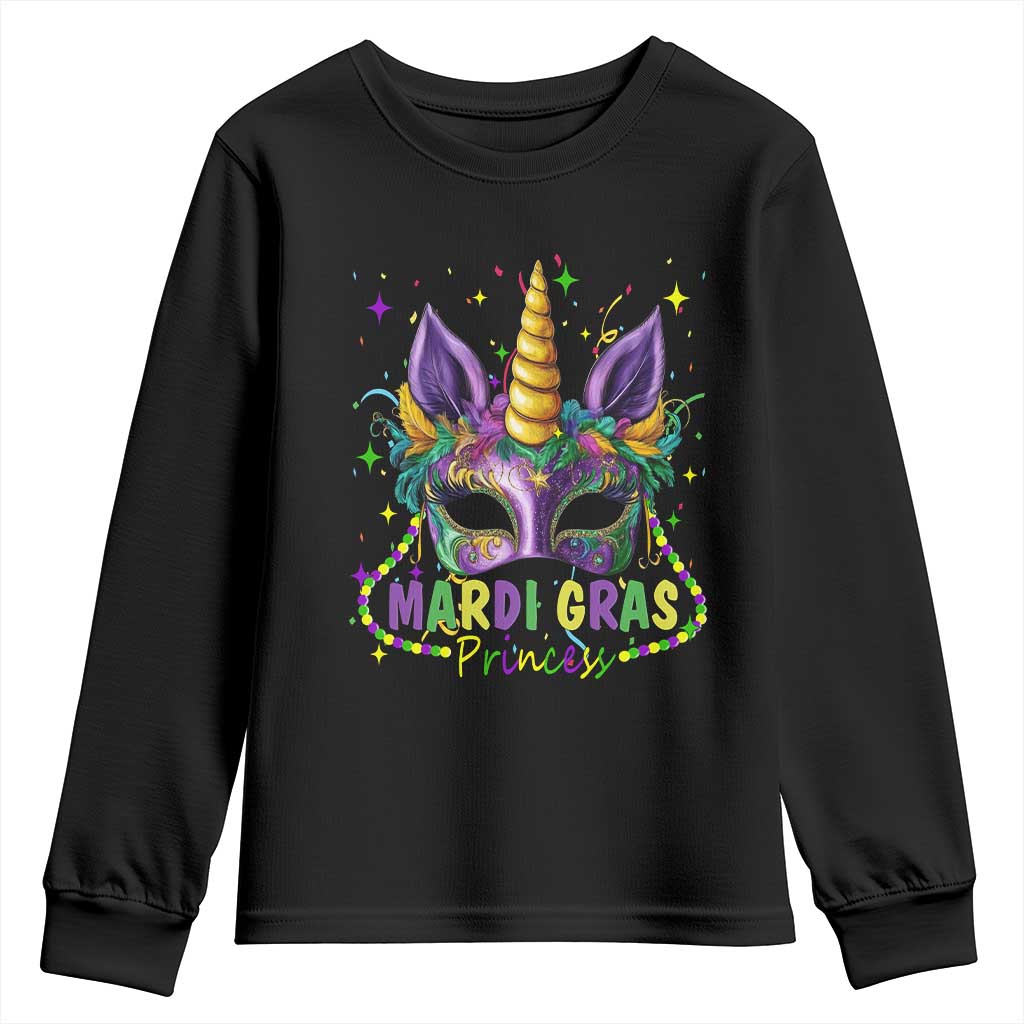 Funny Mardi Gras Princess Youth Sweatshirt Unicorn Mask Party