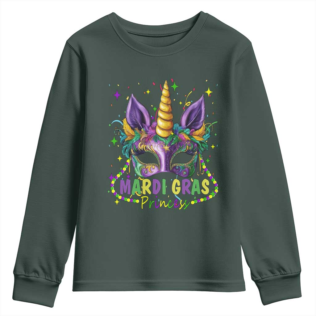 Funny Mardi Gras Princess Youth Sweatshirt Unicorn Mask Party