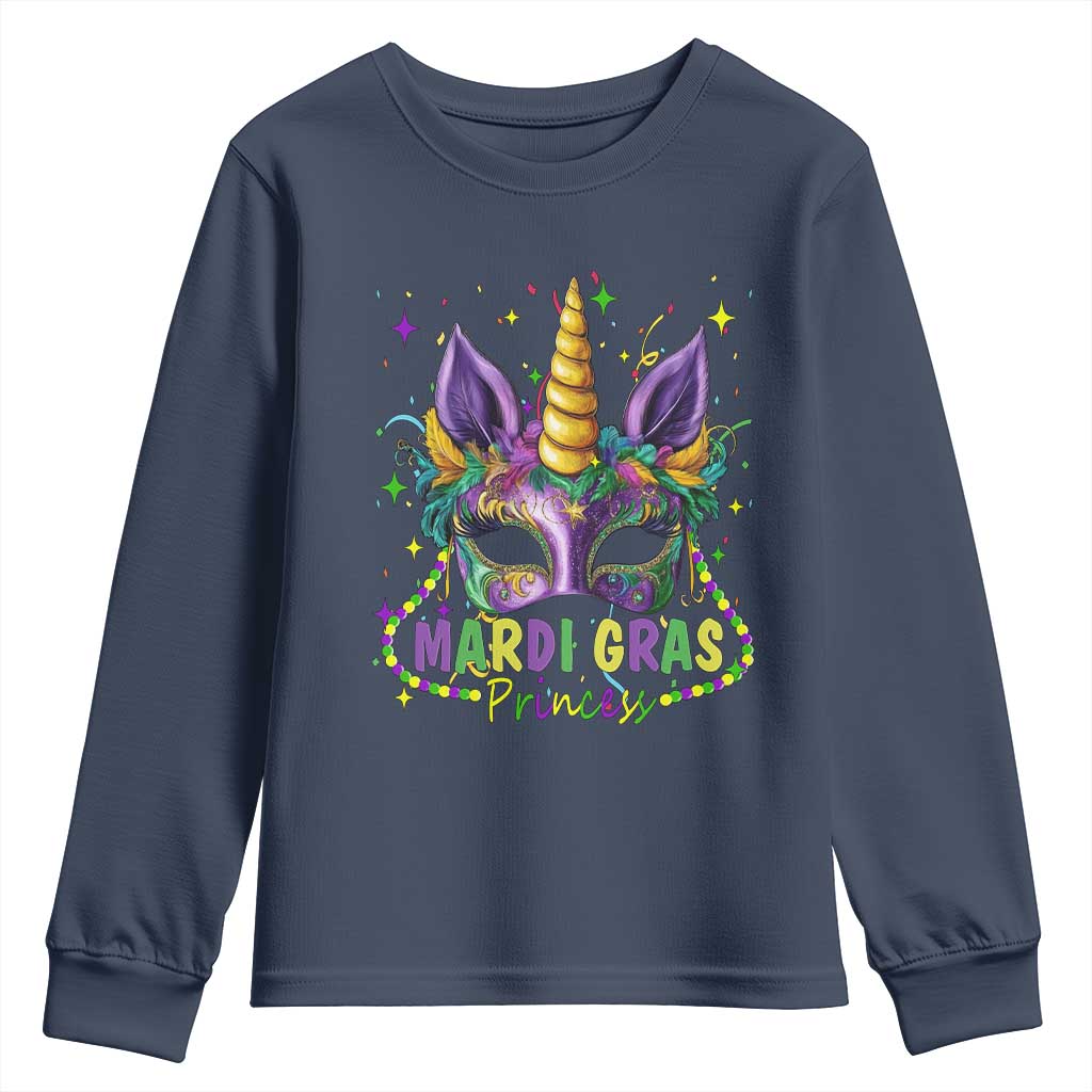 Funny Mardi Gras Princess Youth Sweatshirt Unicorn Mask Party